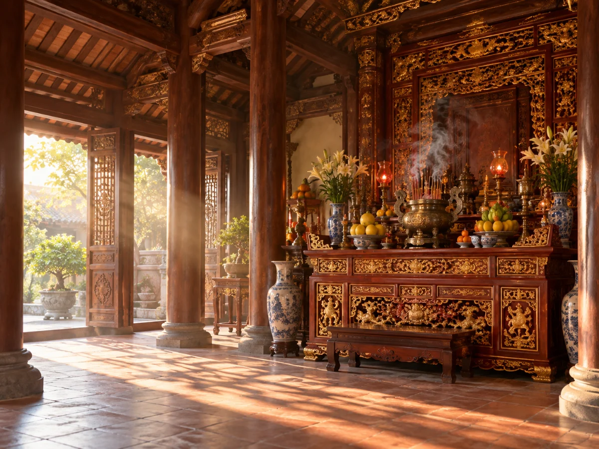 Ban thờ sơn son thếp vàng trong nhà thờ họ Trần