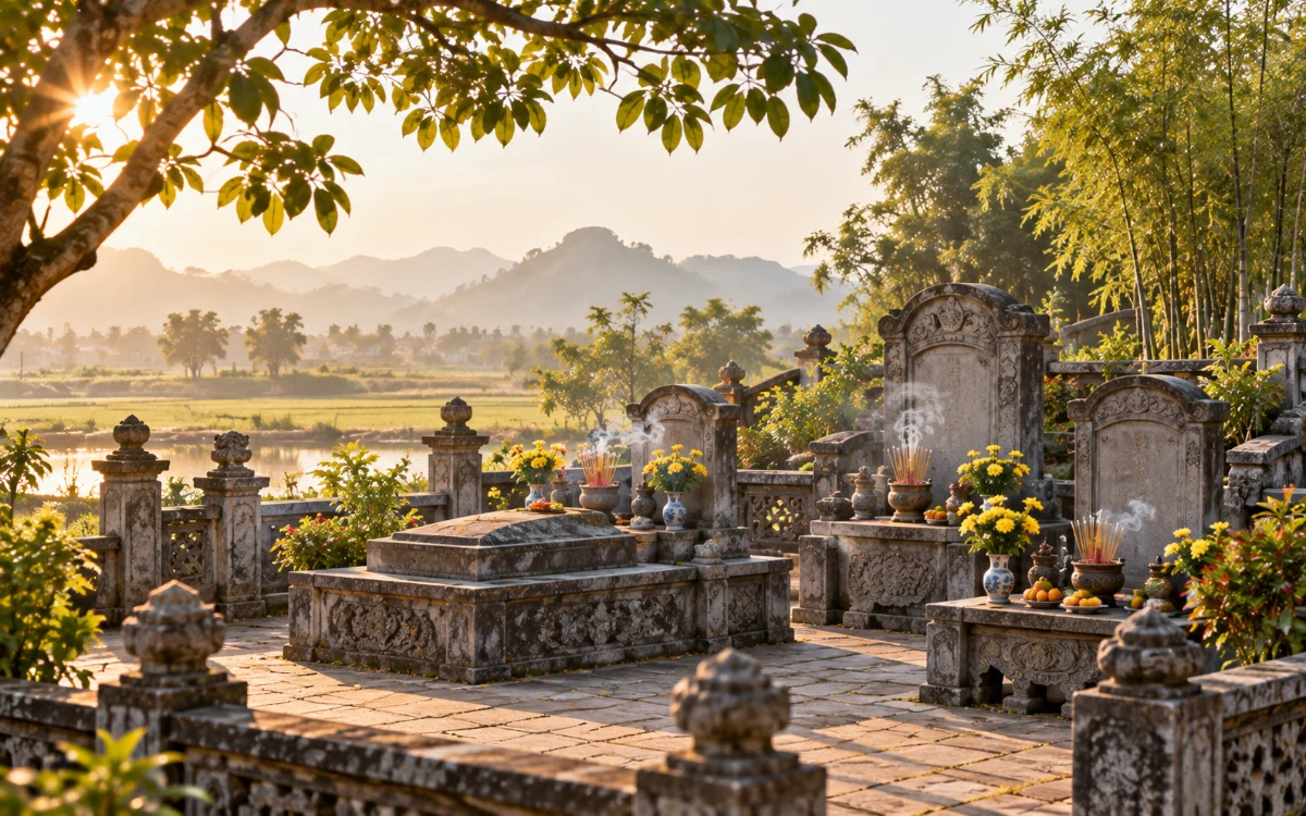 Khu lăng mộ tổ họ Trần giữa đồng lúa