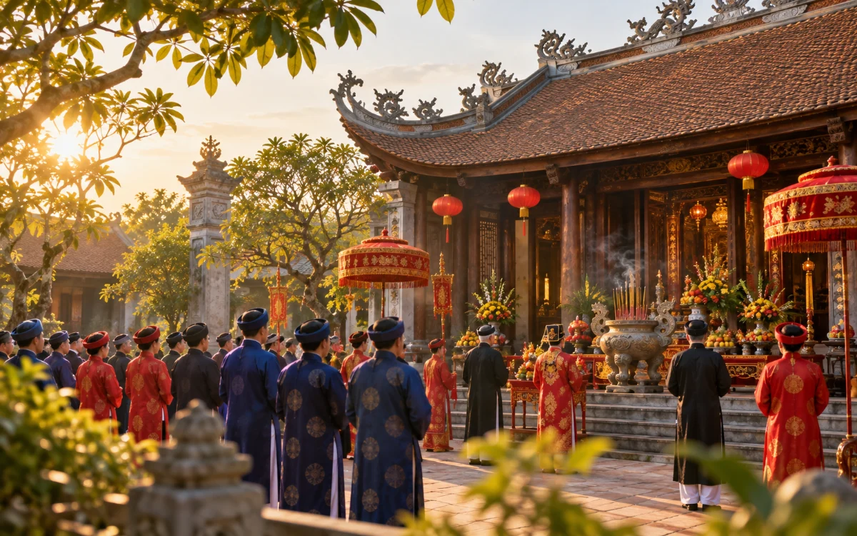 Con cháu họ Trần dự lễ giỗ tổ tại nhà thờ họ